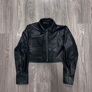 Zara | Cropped Black Leather Jacket